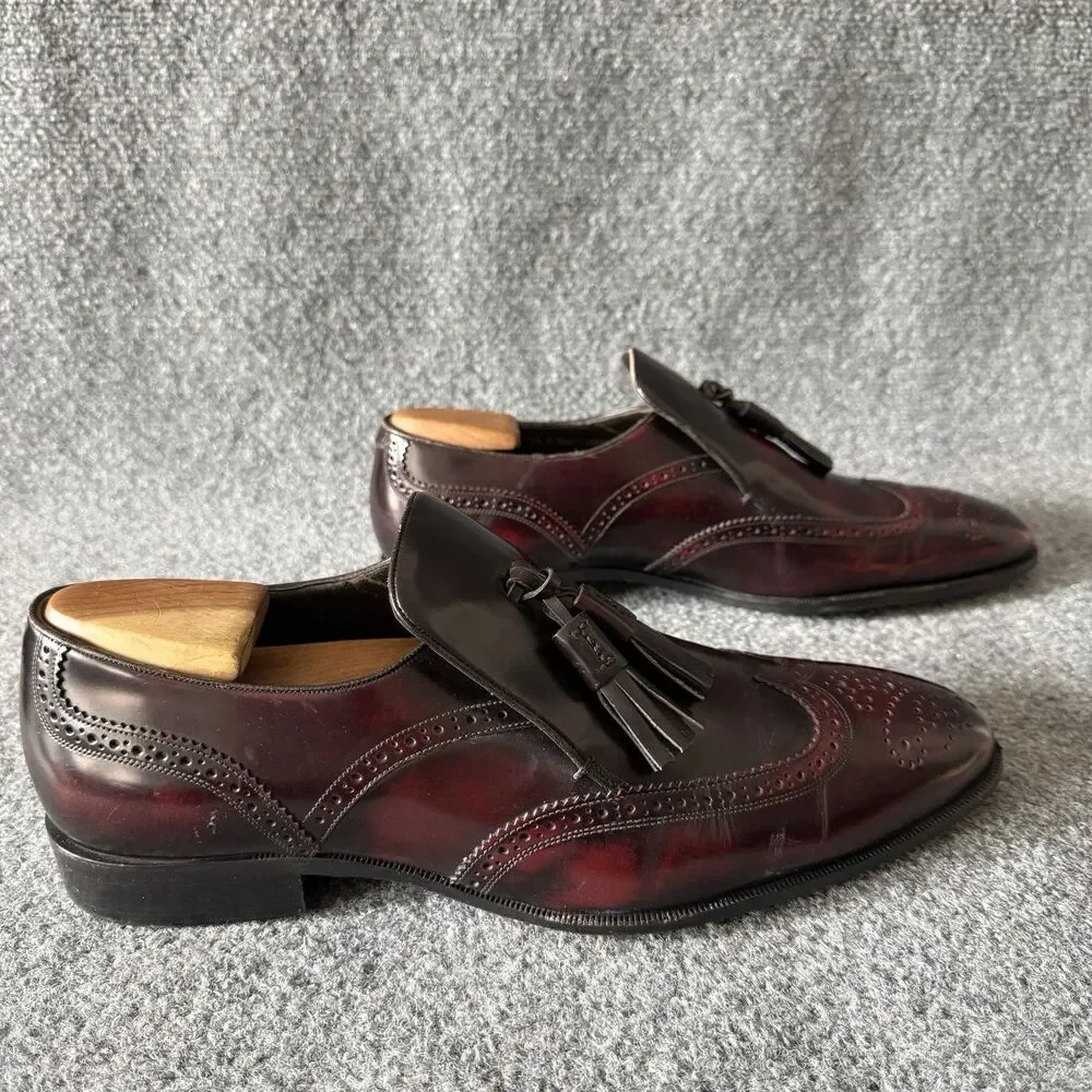 Bally Chamos Men's Burgundy Leather Tassel Brogue Loafer Dress Shoes US 10 D